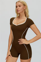 Fitglutes Activewear The Whisper Romper in sleek, form-fitting gymwear with breathable fabric for workout comfort.