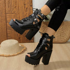 Plush Fashion Hub lace-up block heel sandals with open toes and ankle straps, stylish footwear for warm weather.
