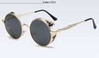 Fashion polarized steampunk sunglasses by FitiqueFit featuring vintage-inspired metal frames and dark tinted lenses.