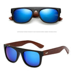 Black bamboo wooden arms sunglasses for men and women by FitiqueFit, stylish eyewear with natural wood finish.