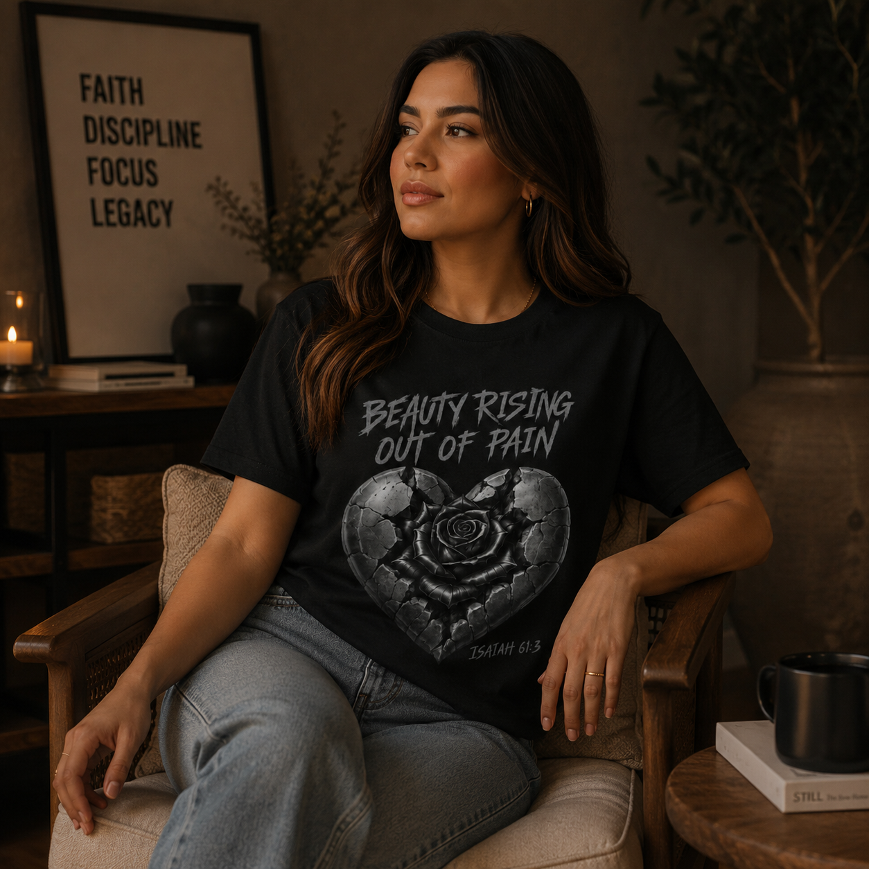 Wear Your Worship Beauty Rising Out of Pain T-shirt featuring Isaiah 61:3 from SEEN. Her. Collection, with uplifting design and comfortable fit.