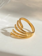 18K gold-plated stainless steel open ring with irregular line design, stylish jewelry accessory from Shopimist.