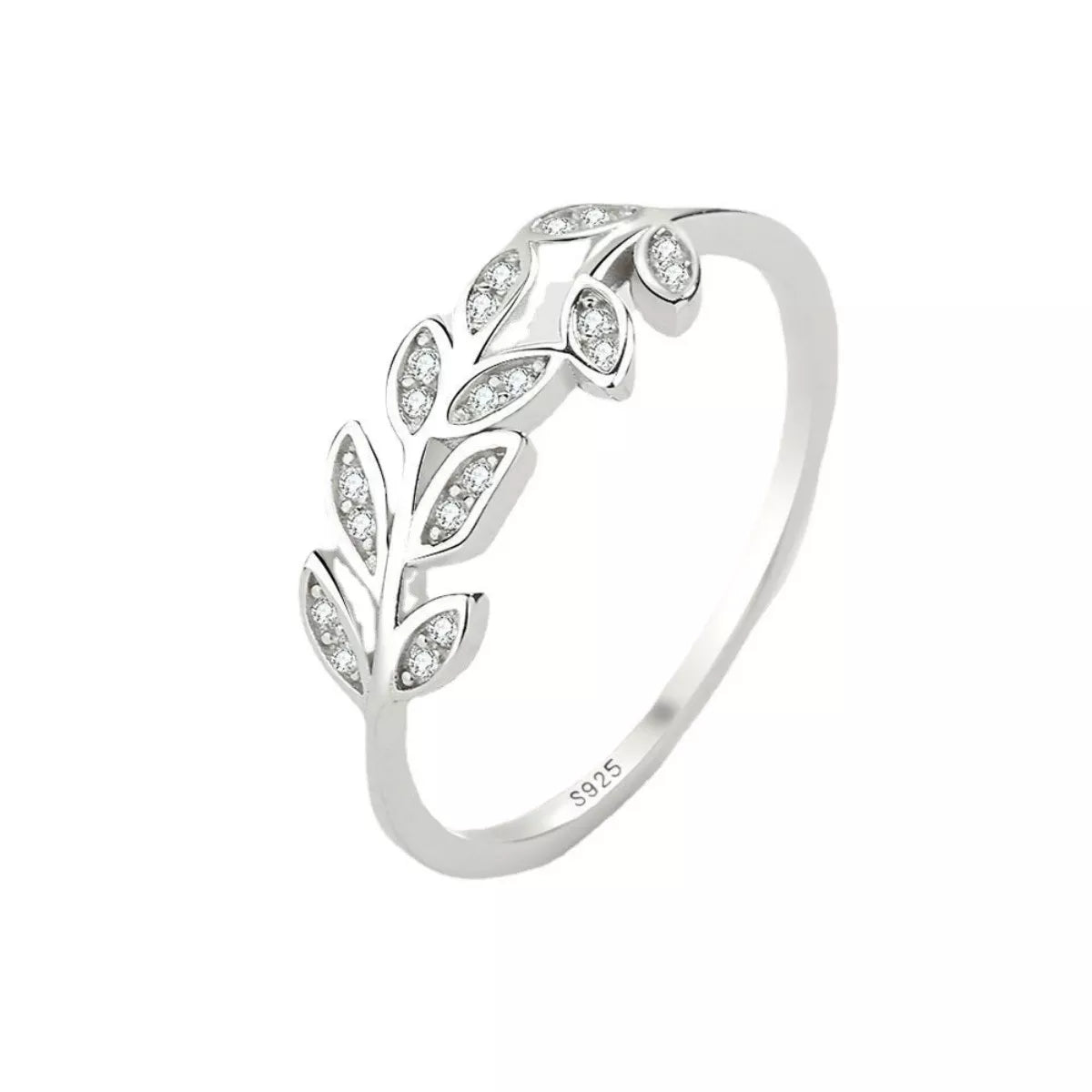 925 sterling silver leaf ring with intricate leaf design, showcasing fine craftsmanship and elegant style.