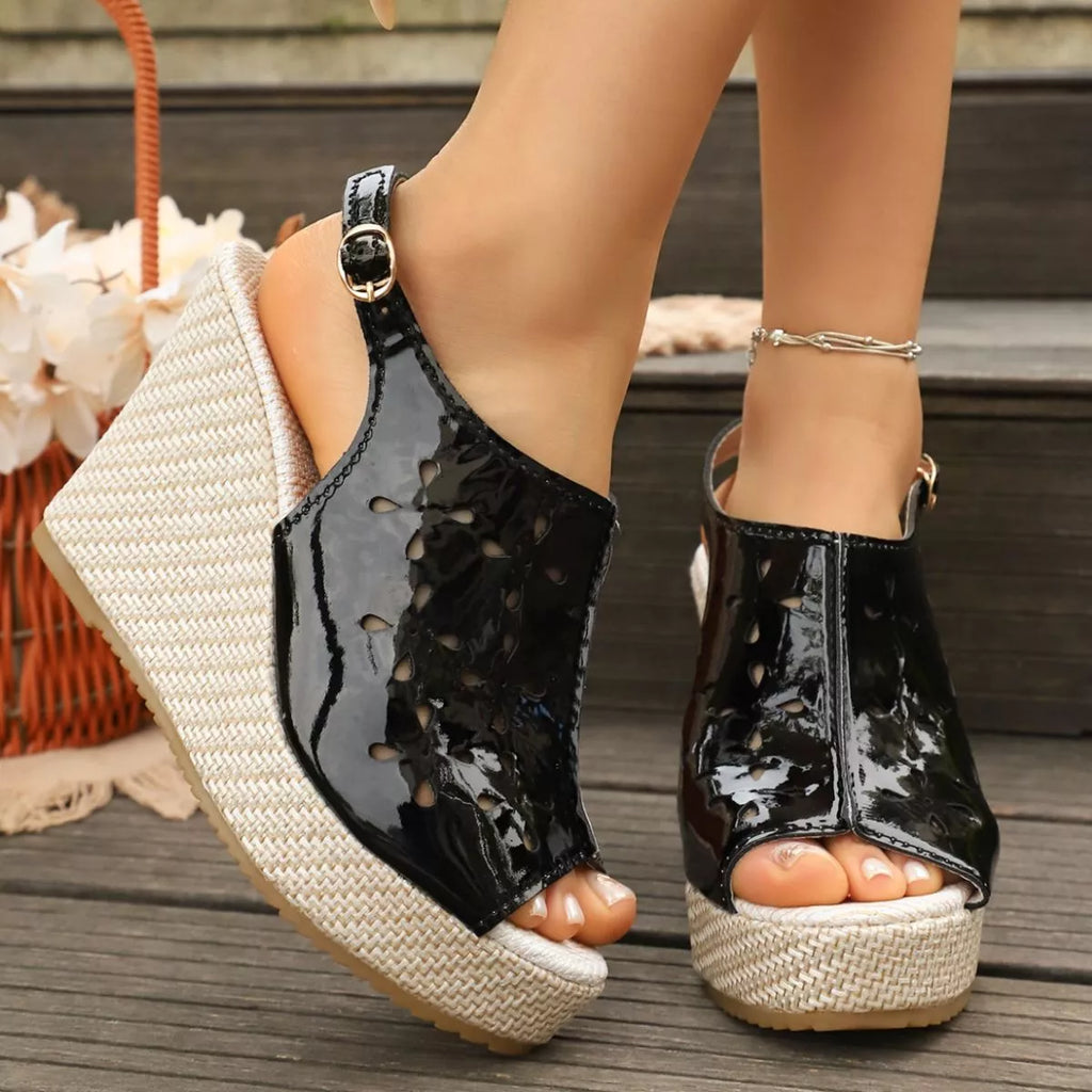 Shopimist peep toe wedge sandals with open toe design and chunky heel, perfect for summer casual or dressy outfits.