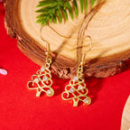 18K gold-plated rhinestone Christmas tree dangle earrings with sparkling stones and festive holiday design.
