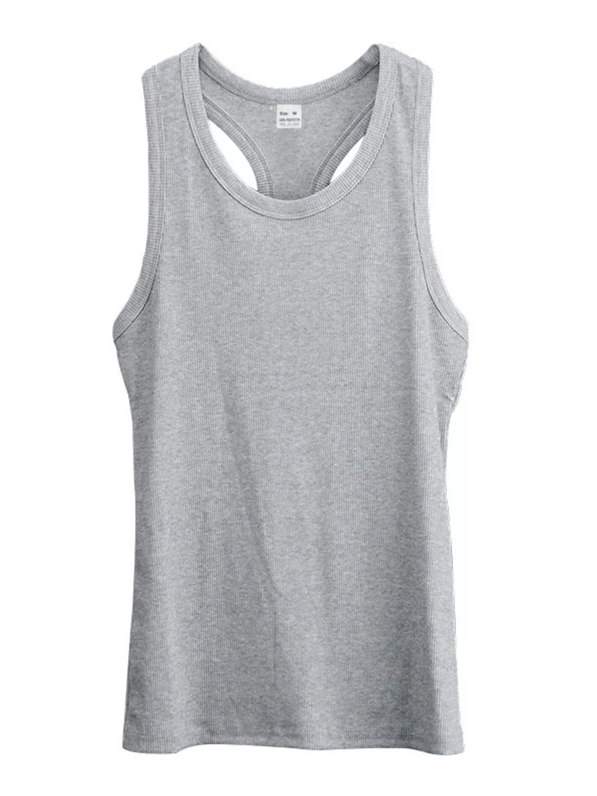 Plus size men's round neck tank top from Plush Fashion Hub, full-length view showing fit and fabric details.