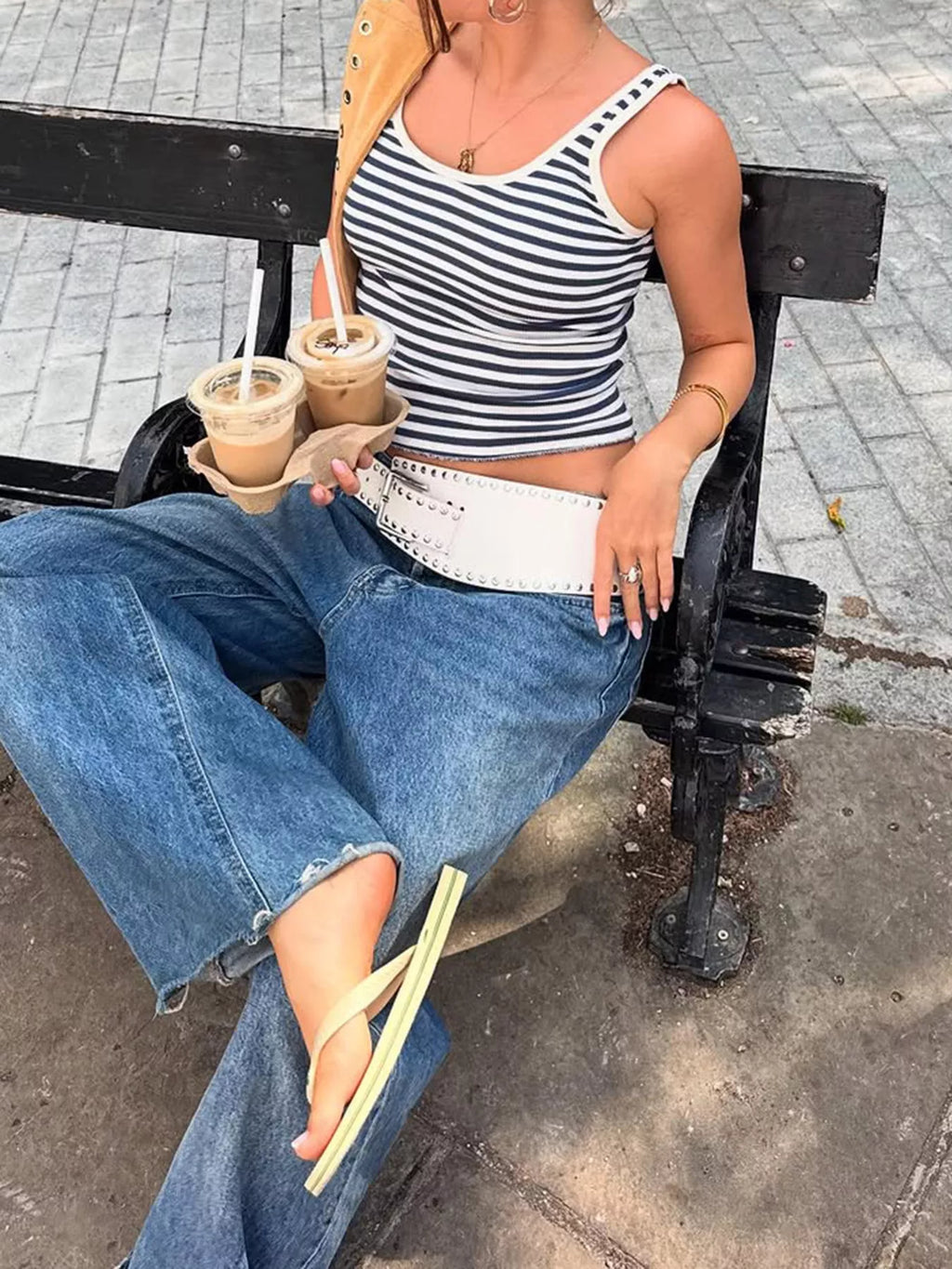 Striped scoop neck tank top by Trendsi, casual sleeveless top with horizontal stripes, lightweight and comfortable for everyday wear.