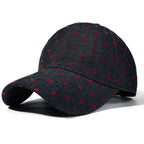 Women's heart print casual baseball hat with adjustable strap, trendy sport cap in soft fabric, perfect for everyday casual wear.