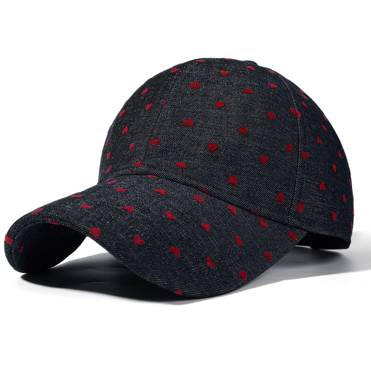 Women's heart print casual baseball hat with adjustable strap, trendy sport cap in soft fabric, perfect for everyday casual wear.