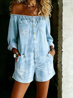 Plus size Shopimist off-shoulder button-down romper with full front design, casual and stylish for warm weather.
