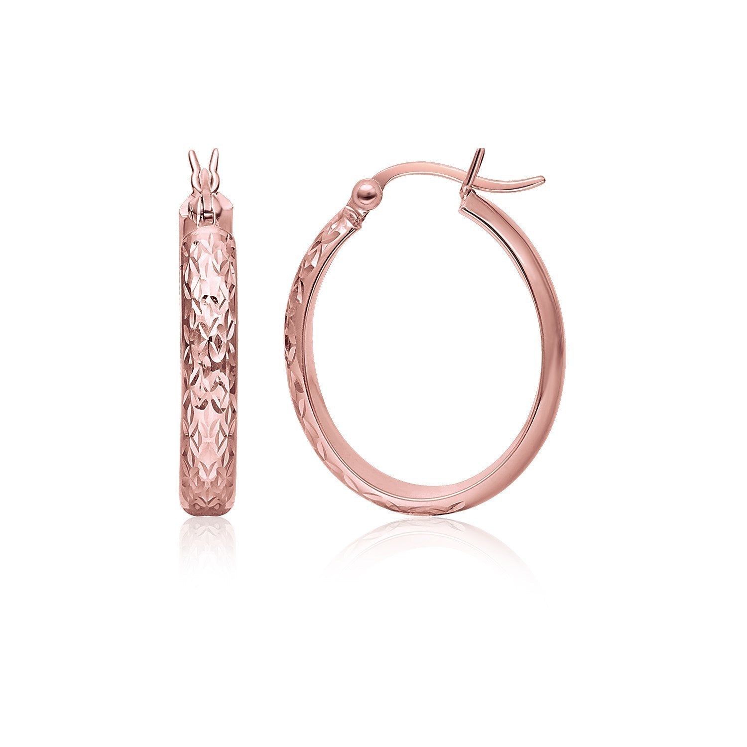 Hammered 14k rose gold oval hoop earrings from Plush Fashion Hub featuring a stylish and elegant design.