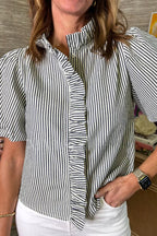 Striped Ruffle Short Bubble Sleeve Shirt