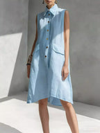 Plus size Shopimist sleeveless button-front dress in full size, featuring a casual, sleeveless design with a front button closure.