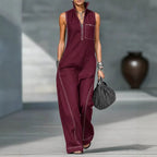 Light-colored sleeveless stand-up collar jumpsuit with pockets, casual summer women's fashion from Plush Fashion Hub.