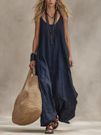 Plus size full length maxi dress with scoop neck and sleeveless design by Shopimist, featuring a flowy fabric and elegant style.