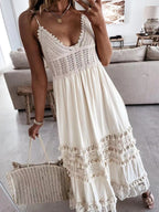 Plus size bohemian cami dress with crochet and tassel trim, flowy midi summer dress from Trendsi.