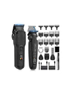 Professional 19-piece LED display hair clipper and grooming kit for men with various attachments and sleek black design.