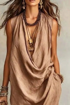 Sleeveless Drape Neck Midi Dress