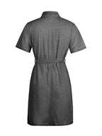 Plus size VYSN denim dress with short sleeves and full zip front, casual and stylish for everyday wear.