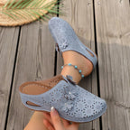 Shopimist floral decor round toe sandals featuring colorful flower embellishments and comfortable design for summer wear.