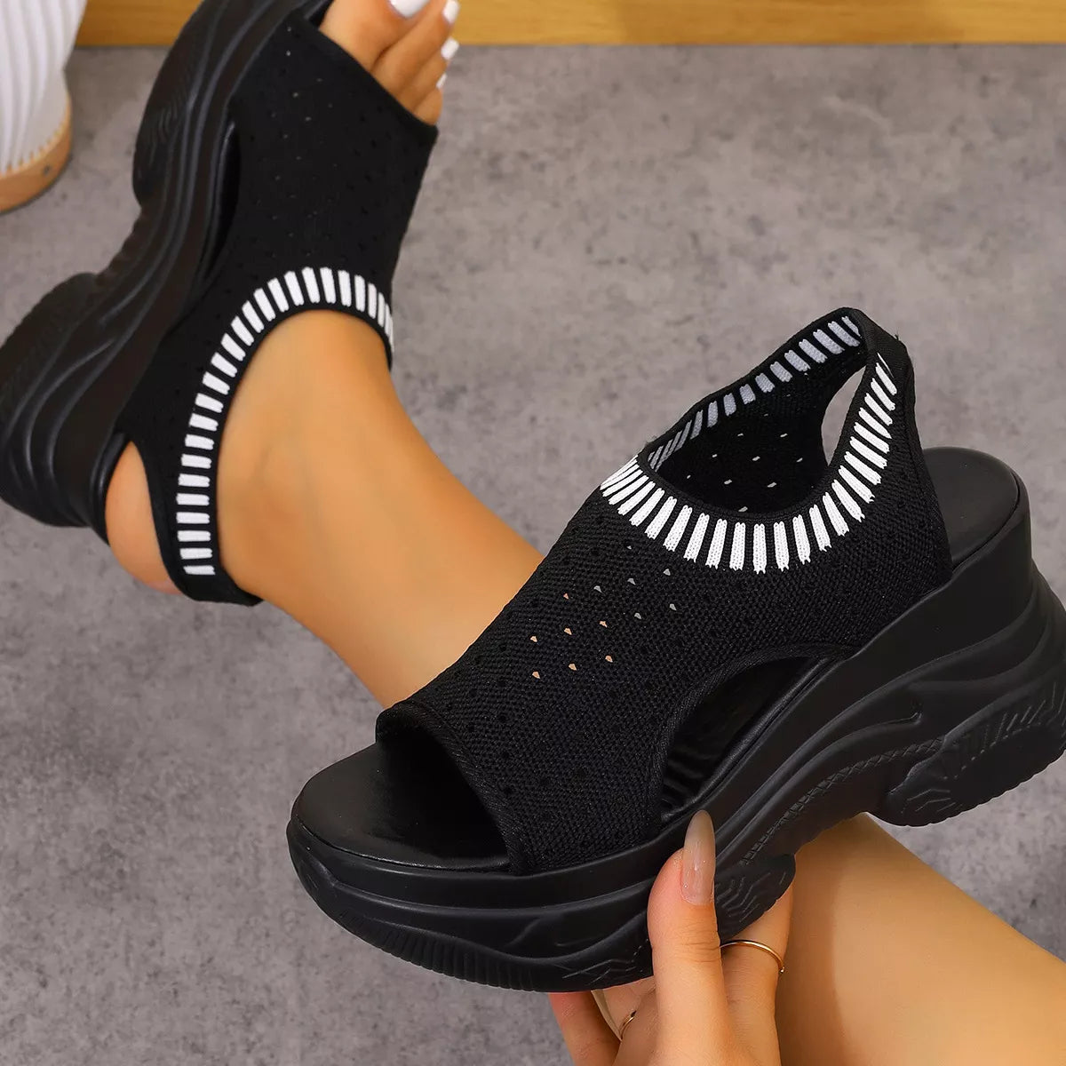 Women's breathable mesh platform wedge sandals by Plush Fashion Hub, lightweight summer heels with stylish design and comfortable fit.