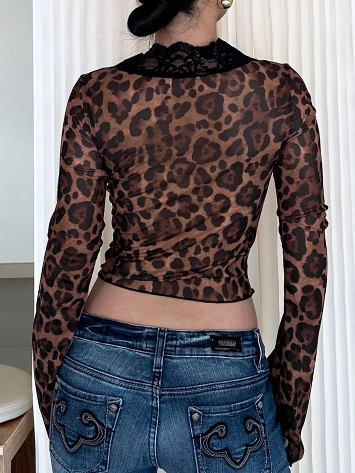Shopimist lace detail long sleeve top featuring intricate lace accents and a fitted silhouette, ideal for stylish casual or dressy wear.