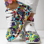 Women’s round-toe thick-sole lace-up sneakers by Plush Fashion Hub with casual print design, showcasing stylish footwear for everyday wear.
