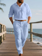Men's plus size long sleeve top and pants set by Shopimist, comfortable full-size loungewear in soft fabric.