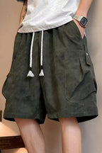 Men's plus size drawstring shorts with pockets, trendy casual shorts by Trendsi, shown in a full size, comfortable fit.