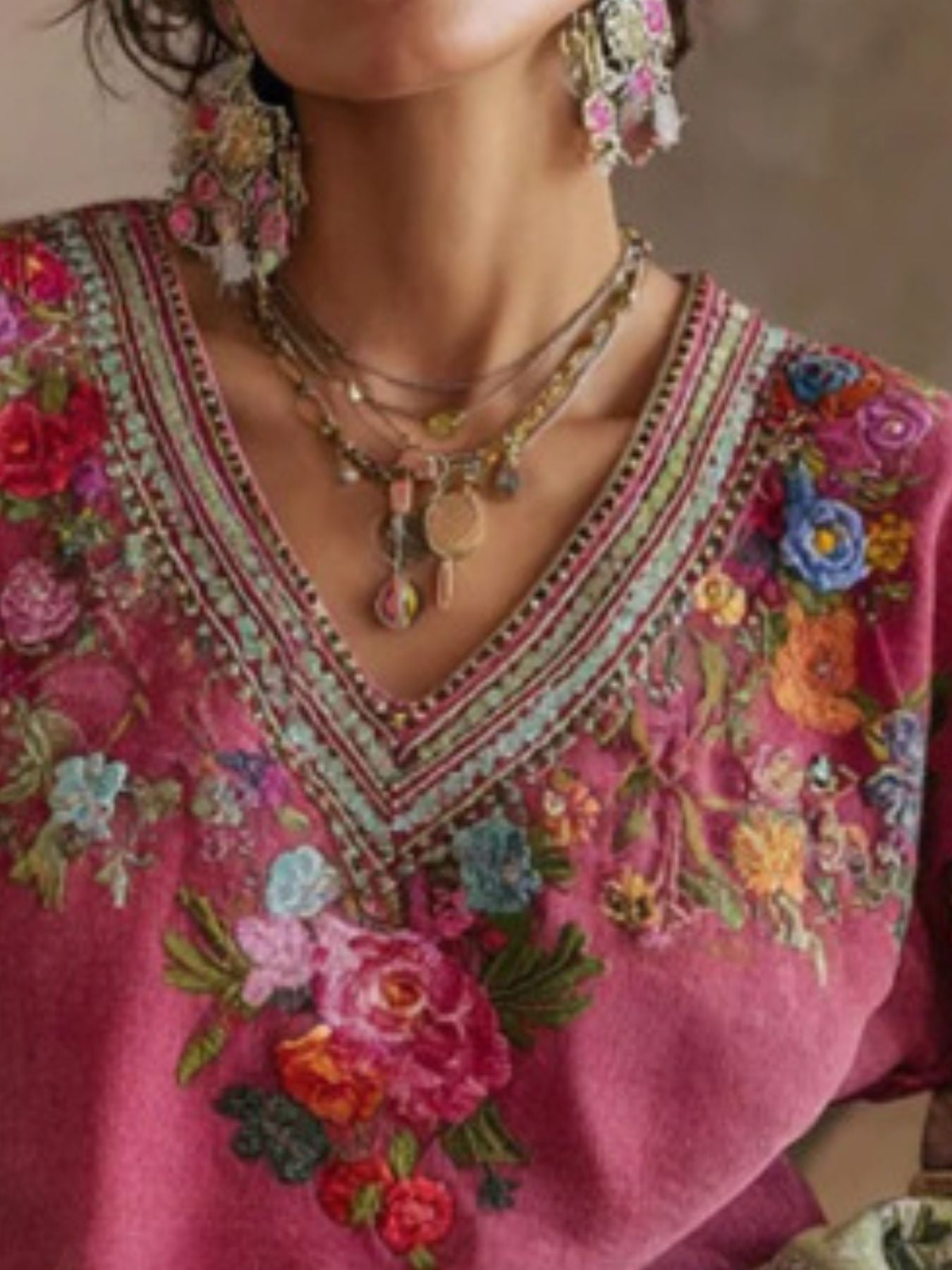 Plus size floral embroidered V-neck blouse by Plush Fashion Hub featuring elegant embroidery and a feminine design.