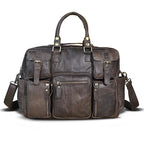 First layer cowhide men's 16-inch large-capacity briefcase with multiple compartments, black plush leather from Plush Fashion Hub.