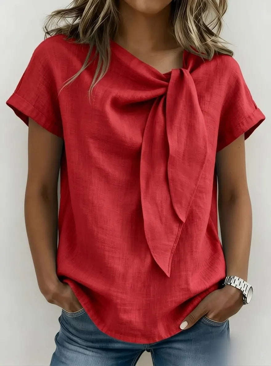 Women’s loose-fit short sleeve casual T-shirt from Plush Fashion Hub, shown in a relaxed fit with a round neckline and soft fabric.