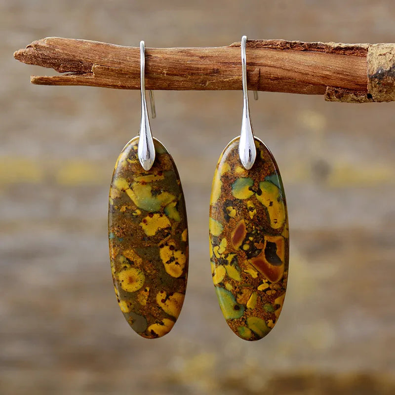 Natural stone copper dangle earrings with elegant design, featuring lightweight earrings with earthy tones and handcrafted craftsmanship.