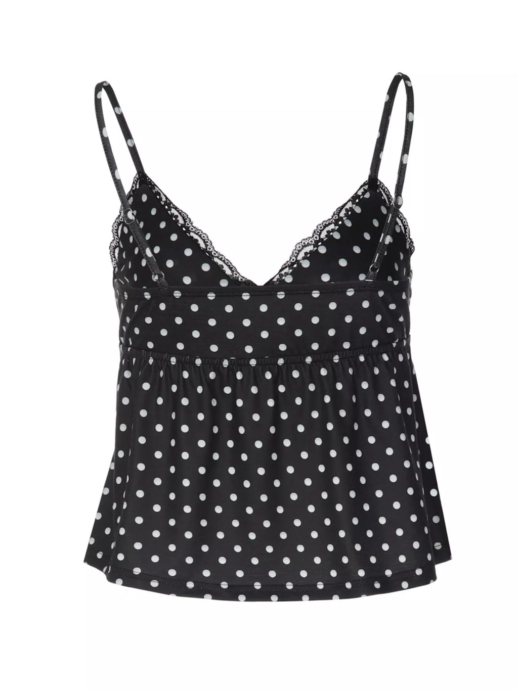 Polka dot lace trim cami top by Shopimist featuring a delicate lace neckline and polka dot fabric for a feminine look.
