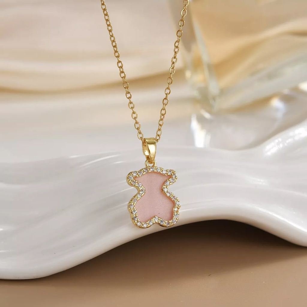 Gold-plated bear pendant necklace with 18K gold finish, featuring a detailed bear charm on a delicate chain.