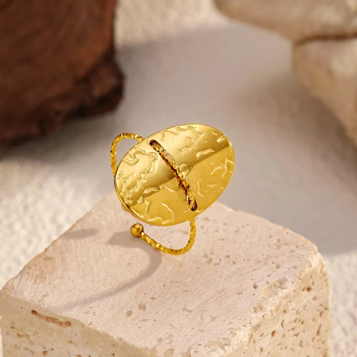 Hammered disc open ring by Plush Fashion Hub, silver-toned ring with textured hammered finish and open design for stylish wear.