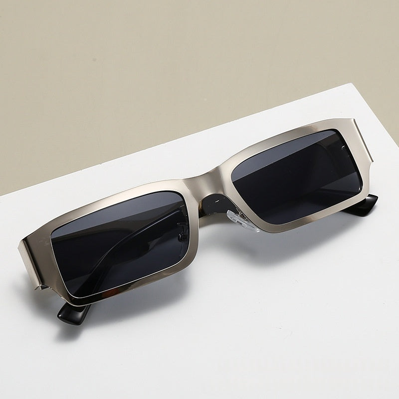 Stylish FitiqueFit metal frame sunglasses with UV protection, featuring dark tinted lenses and sleek design.