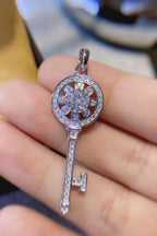 1 Carat Moissanite platinum-plated key pendant necklace with sparkling gemstone and intricate design, stylish jewelry accessory.