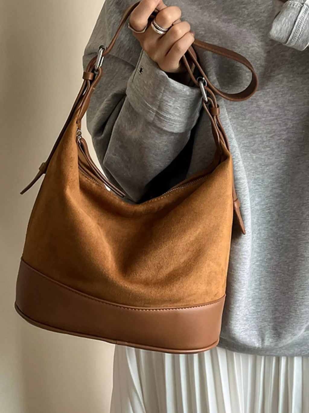 Adjustable strap tote bag by Shopimist featuring a spacious design and sturdy handles, perfect for everyday use.