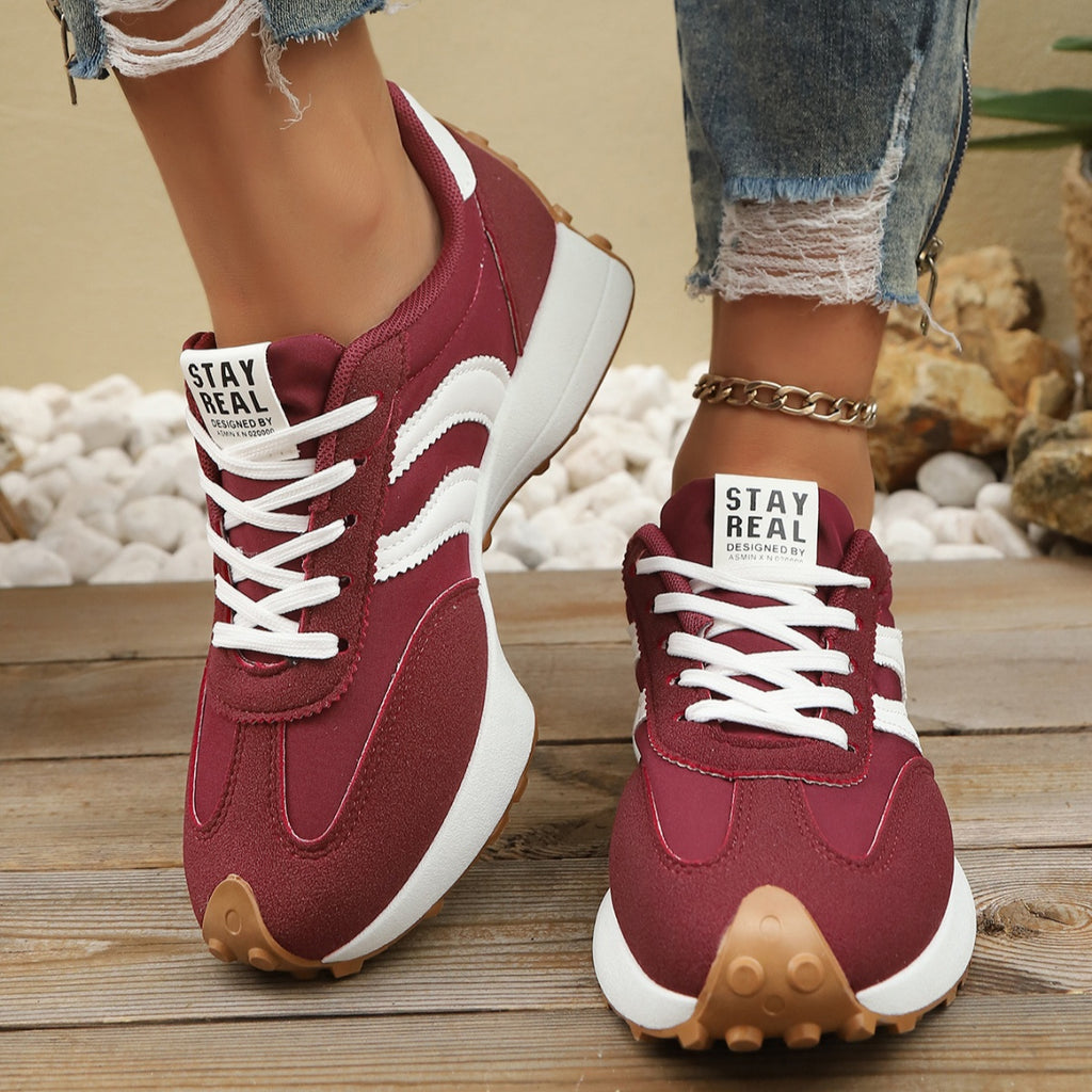 Women's round toe lace-up flat sneakers by Plush Fashion Hub featuring comfortable PU leather, casual style, and versatile design