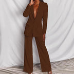 FitiqueFit lapel button-down blazer and straight-leg trousers two-piece suit, shown on a model with neutral background.