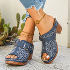 Women's chic buckle detail block heel sandals in premium faux leather, stylish and comfortable shoe by Trendsi.