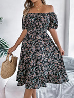 Floral puff sleeve dress with ruffled hem from Shopimist, featuring a feminine design and lightweight fabric.