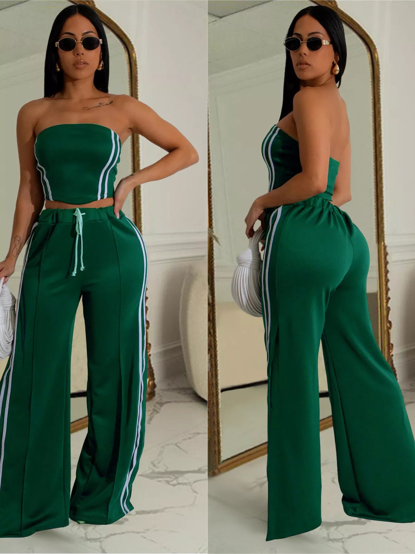 Sleeveless tube top and wide-leg pants set by Trendsi, featuring a fitted tube top and flowing wide-leg pants in soft fabric.