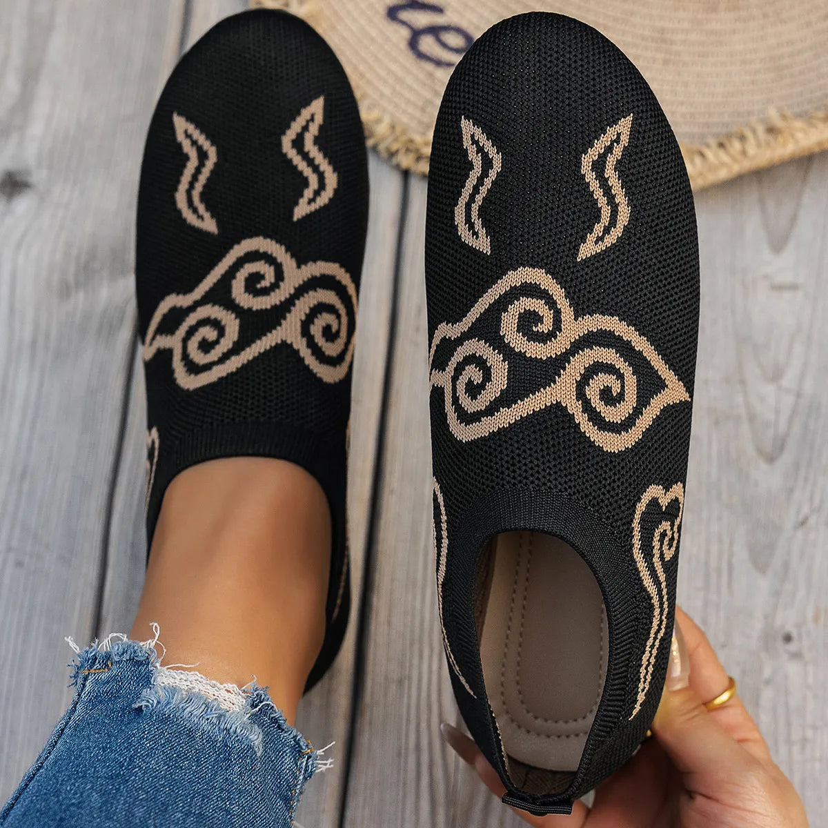 Knit cloud pattern flat loafers by Trendsi, stylish footwear with soft knit design and comfortable flat sole.