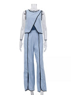 Contrast trim sleeveless top and wide-leg pants set by Shopimist, featuring stylish matching sleeveless top and flowy wide-leg pants.
