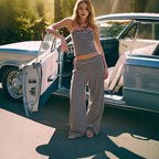 Women's striped tube top and pants set by FitiqueFit, casual 2-piece modal matching outfit, featuring a stylish striped design.