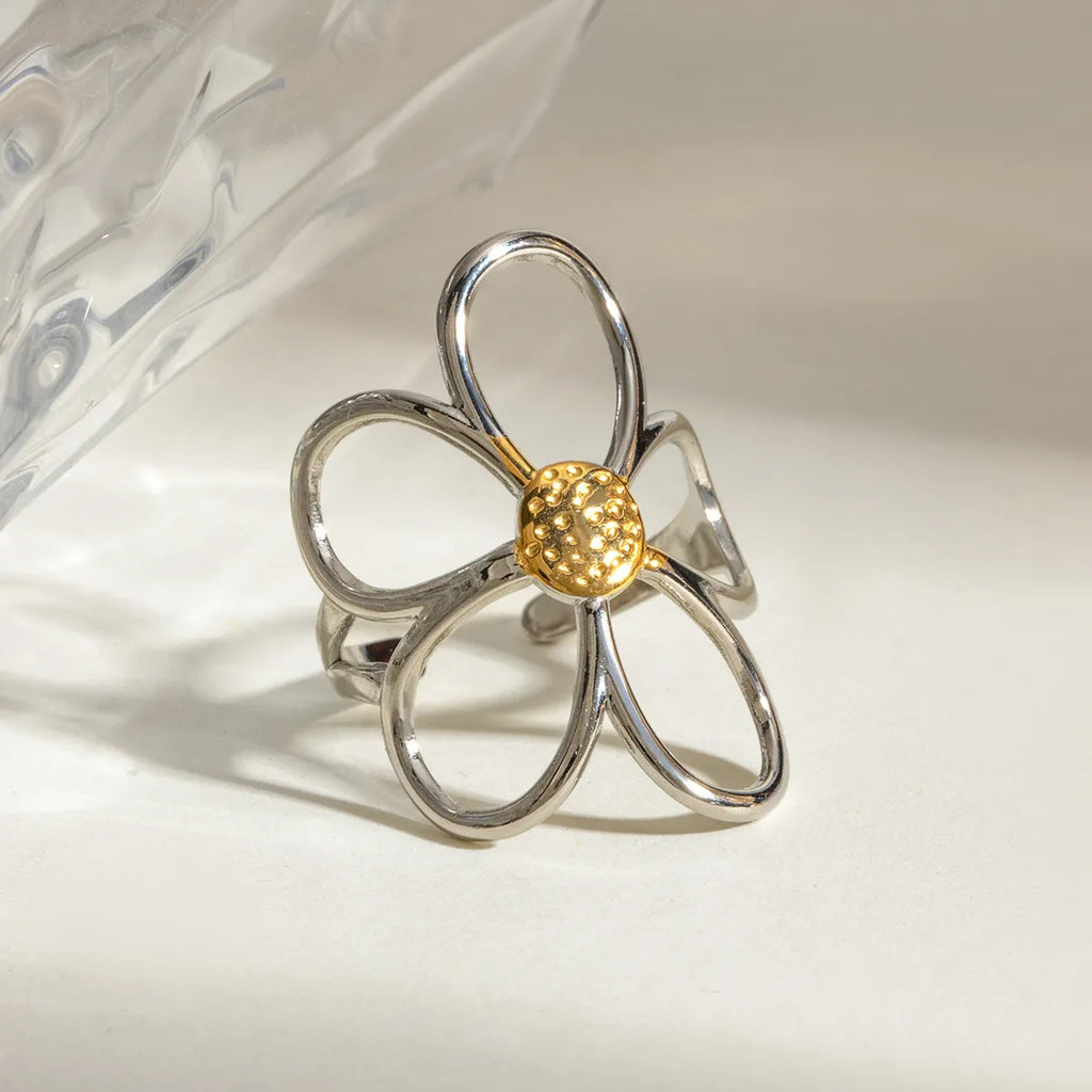 Two-tone Daisy Flower Ring from Shopimist featuring a delicate flower design with mixed metal colors and intricate detailing.