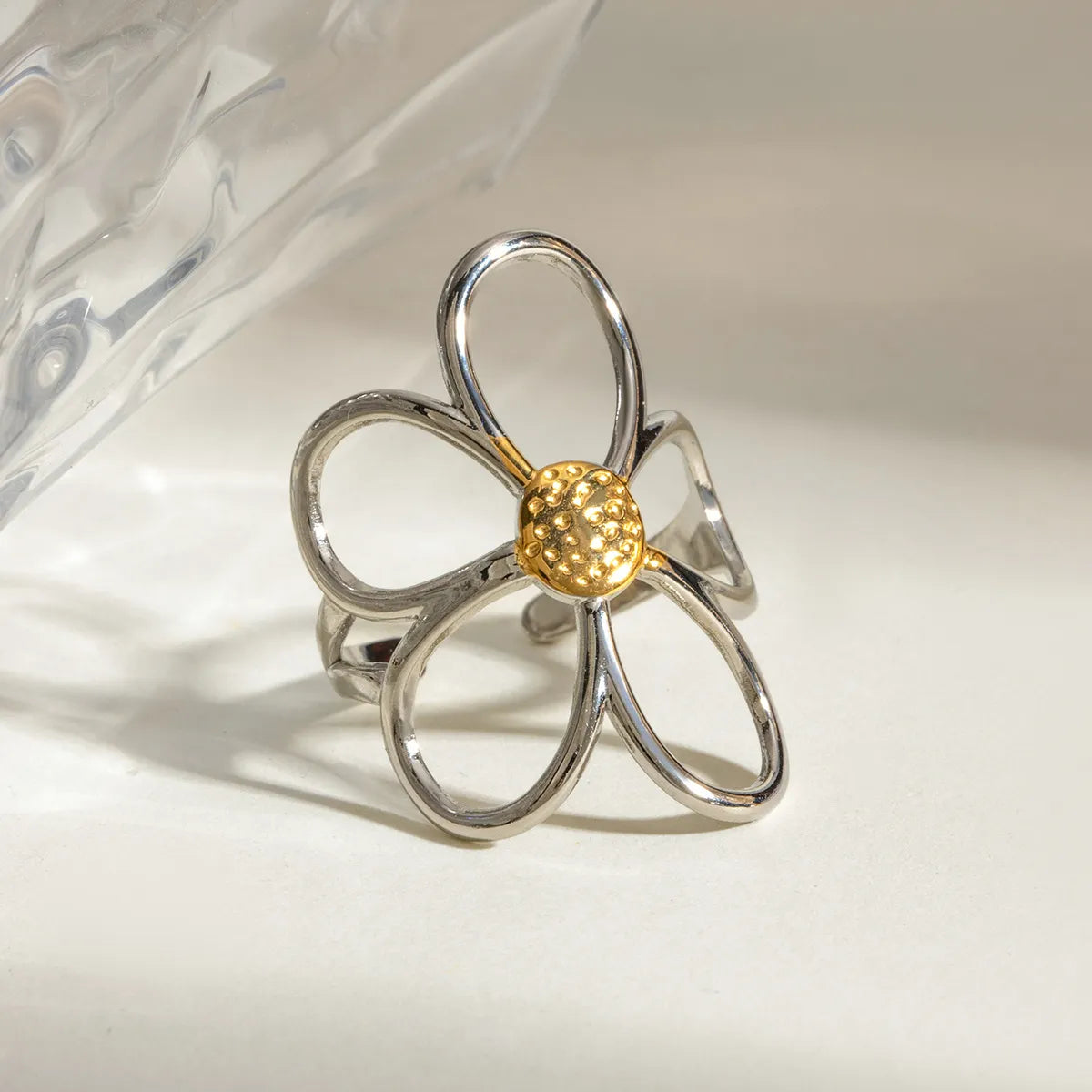 Two-tone Daisy Flower Ring from Shopimist featuring a delicate flower design with mixed metal colors and intricate detailing.