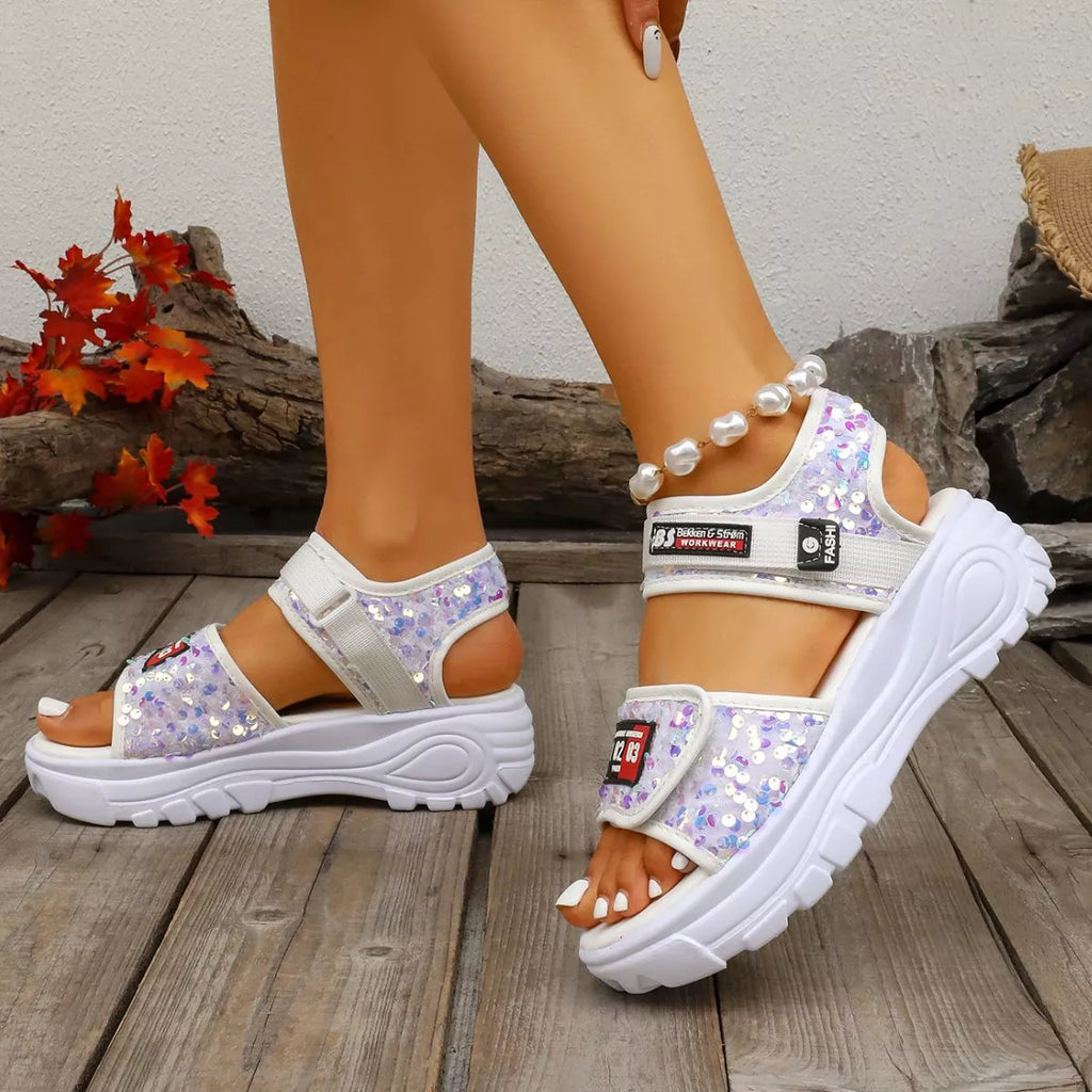Open toe platform sandals by Shopimist featuring chunky heels, ankle straps, and stylish open-toe design.